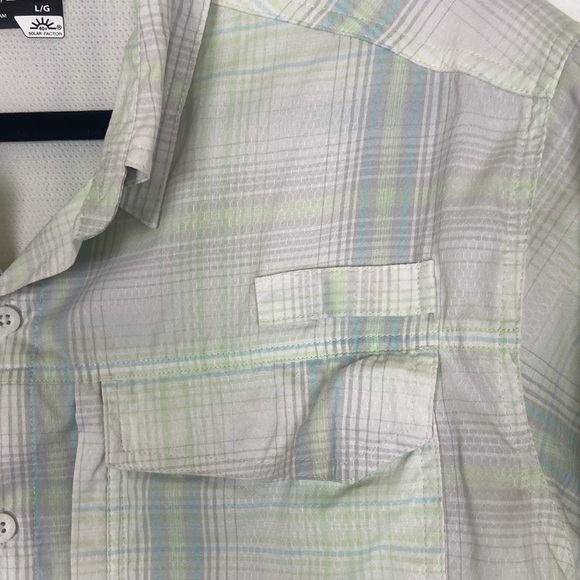 Habit Men’s Fishing Shirt Size Large Vented Short Sleeve Plaid Gray and Green - Picture 3 of 11